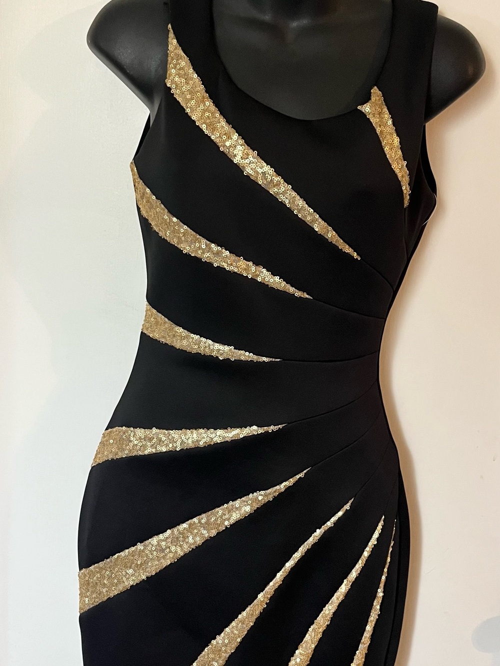 Guess Black Midi Dress with Gold Sequin Sunburst